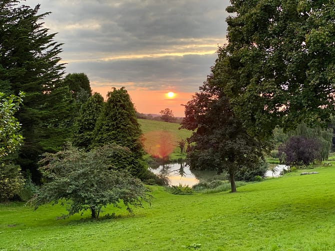 Batcombe Vale lake at sunset